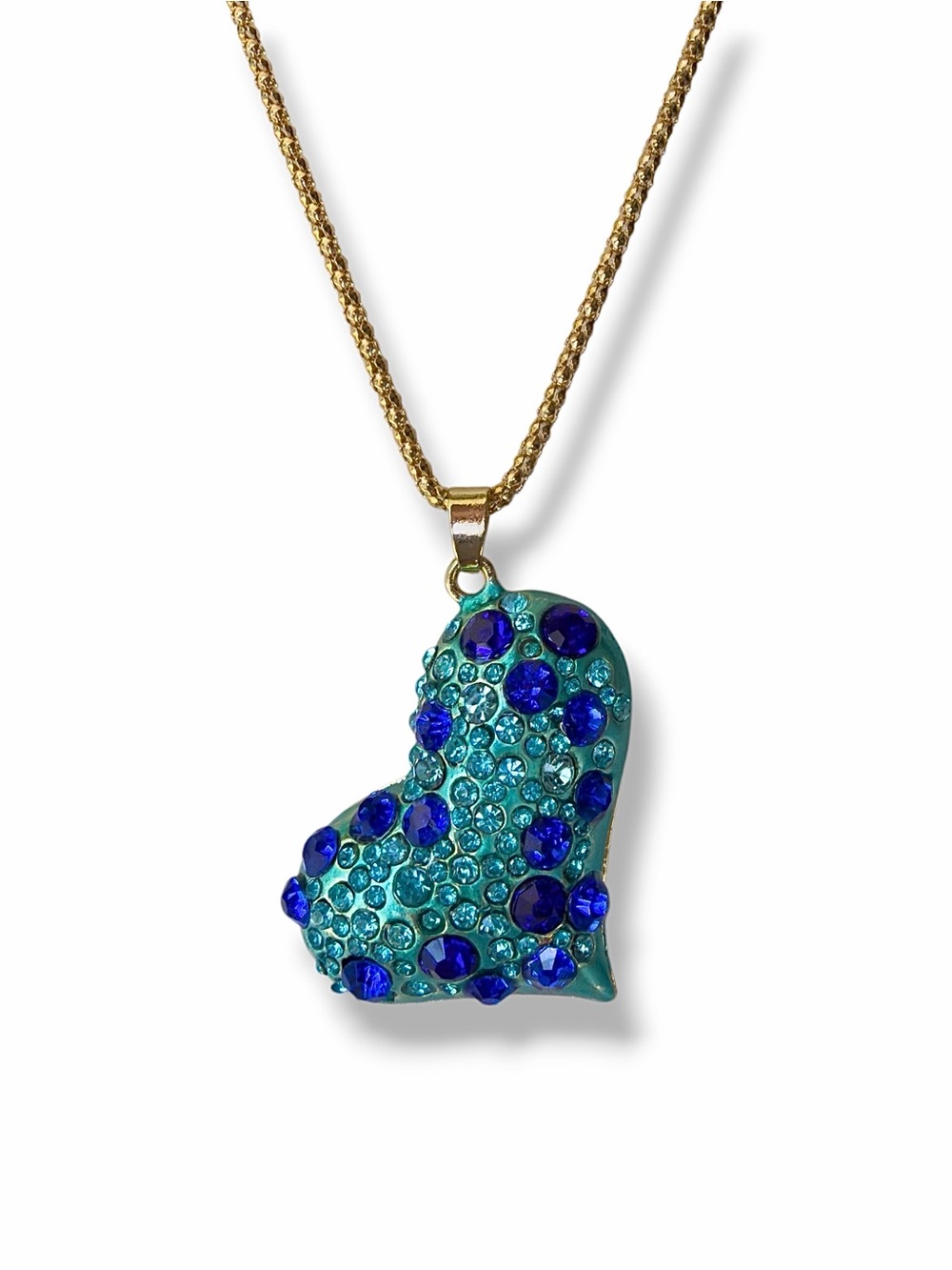 Betsey Johnson Heart Pendant Necklace Aqua Blue Enamel Crystal